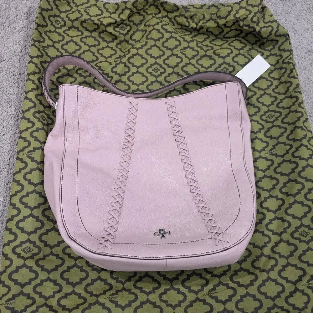 orYANY LEATHER HOBO BAG LIGHT PINK BRAIDED ACCENT‎ SHOULDER PURSE
